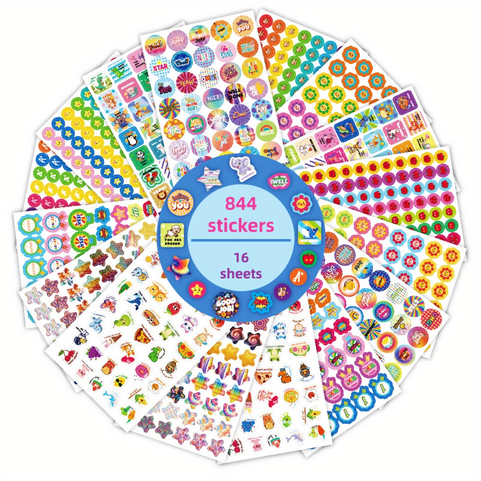 

844pcs Reward Stickers, Encouragement Motivational Stickers, Positive Stickers, Teachers And Organizers, 16 Sheets, Vibrant And Decoration Stickers