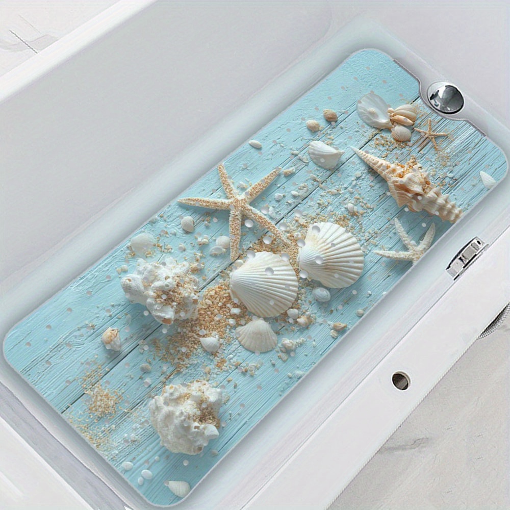 Aldult Bathtub Mat Bathtub Mat, Ocean Beach Themed Nonslip Family Bathroom Tub Shower Mat With Seashell And Starfish Design