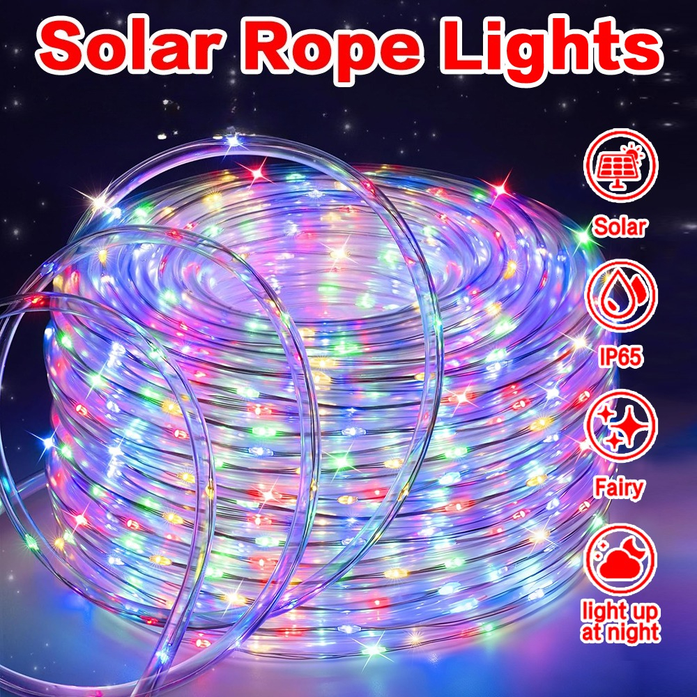 TEMU 1pc 20/36/70/100 Ft Solar Rope Lights, Outdoor Solar Lights, Ip65 Solar String Lights, 8 Patterns For Stage Lighting, Trail, Patio, Pool, Rv,