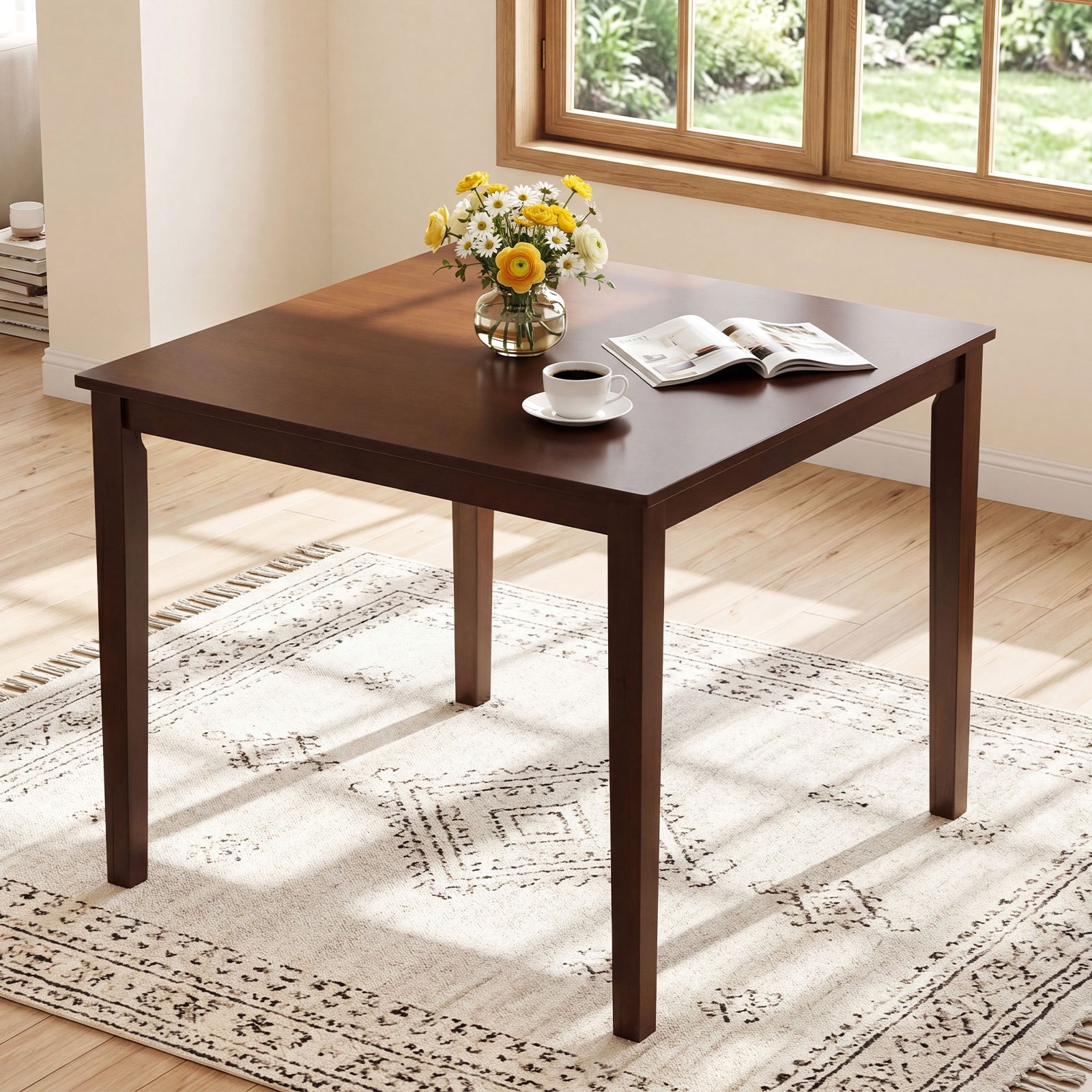 5pcs Dining Table Set for 4, Square Kitchen Table with 4 Armless Chairs, Padded Seat And Curved Back, Rubber Wood Legs, Space-Saving Dinette Table Set for Dining Room, Breakfast Nook
