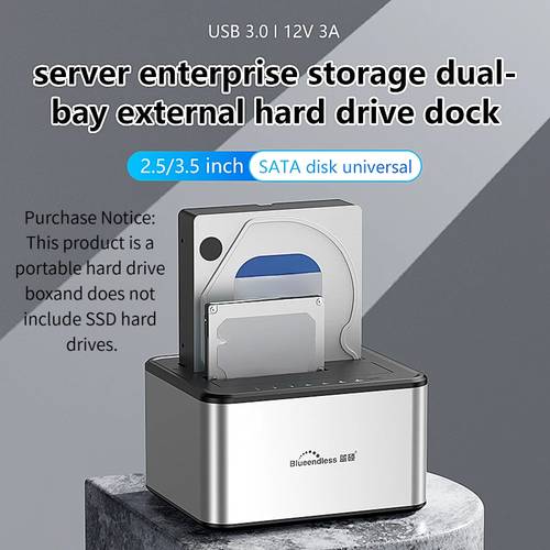 imagem do item de docking caixa para hdd de dupla baía, gabinete para ssd, clonagem offline, adaptador sata para usb 3.0, para disco ssd/hdd de 2.5 e 3.5