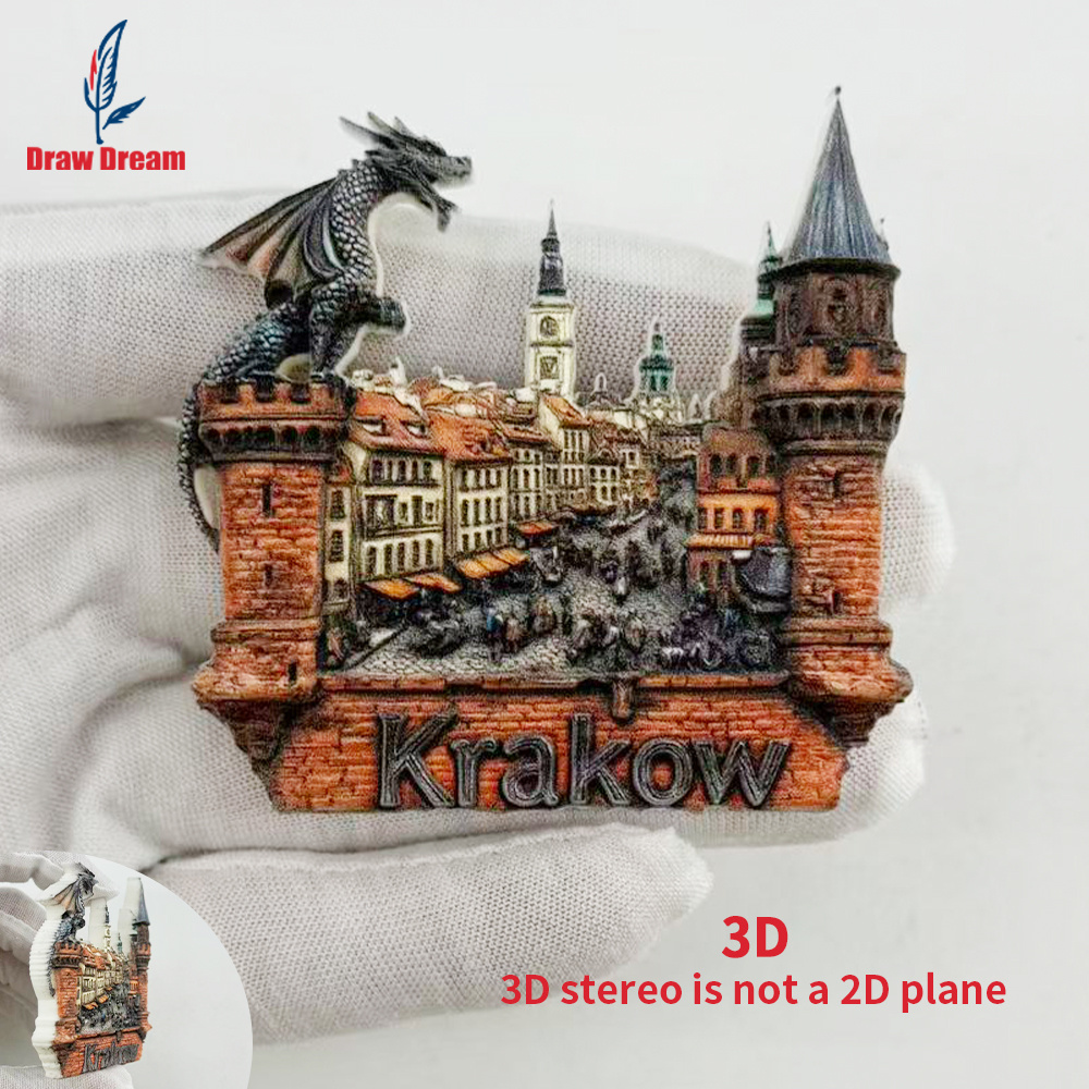 TEMU 1 stuk Krakau en Stad Koelkastmagneet, Driedimensionale Magnetische Sticker, Reissouvenir, Driedimensionaal Cadeau, Souvenir, Koelkastmagneet
