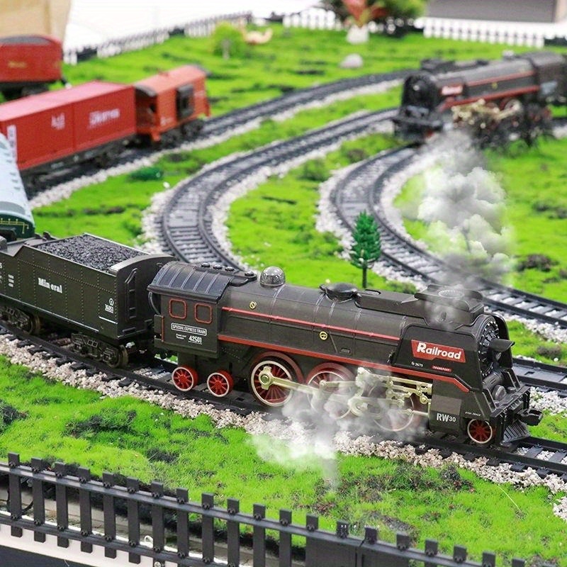 3 Speed Smoke Electric Train Set with Smart Realistic Steam, LED Lights, Train Sounds, Long-Lasting Battery, Gift for Kids 3-8, Adults Collectible, Holiday Toy with 1 Locomotive + 3 Cars (Model 621A)