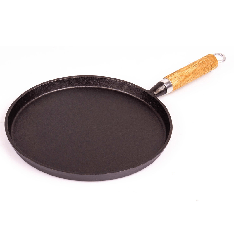 TEMU Pre- 26cm Cast Iron Fry Pan With Wooden Handle, Heavy-duty For Home& Kitchen Cookware, Heat-
