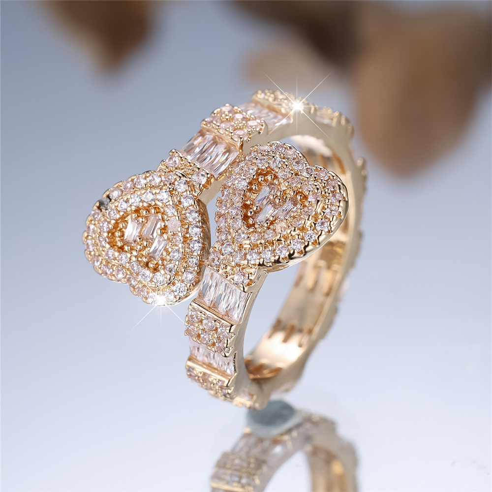 Women's Grand Double Heart Sparkling Open Ring with Synthetic Zirconia