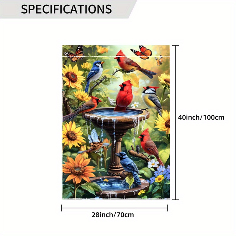 TEMU 1pc Spring Birds & Flowers Garden Flag, 28x40 Inches, Double-sided Polyester Outdoor Decor, Lawn & Courtyard Decoration, No Electricity Needed,