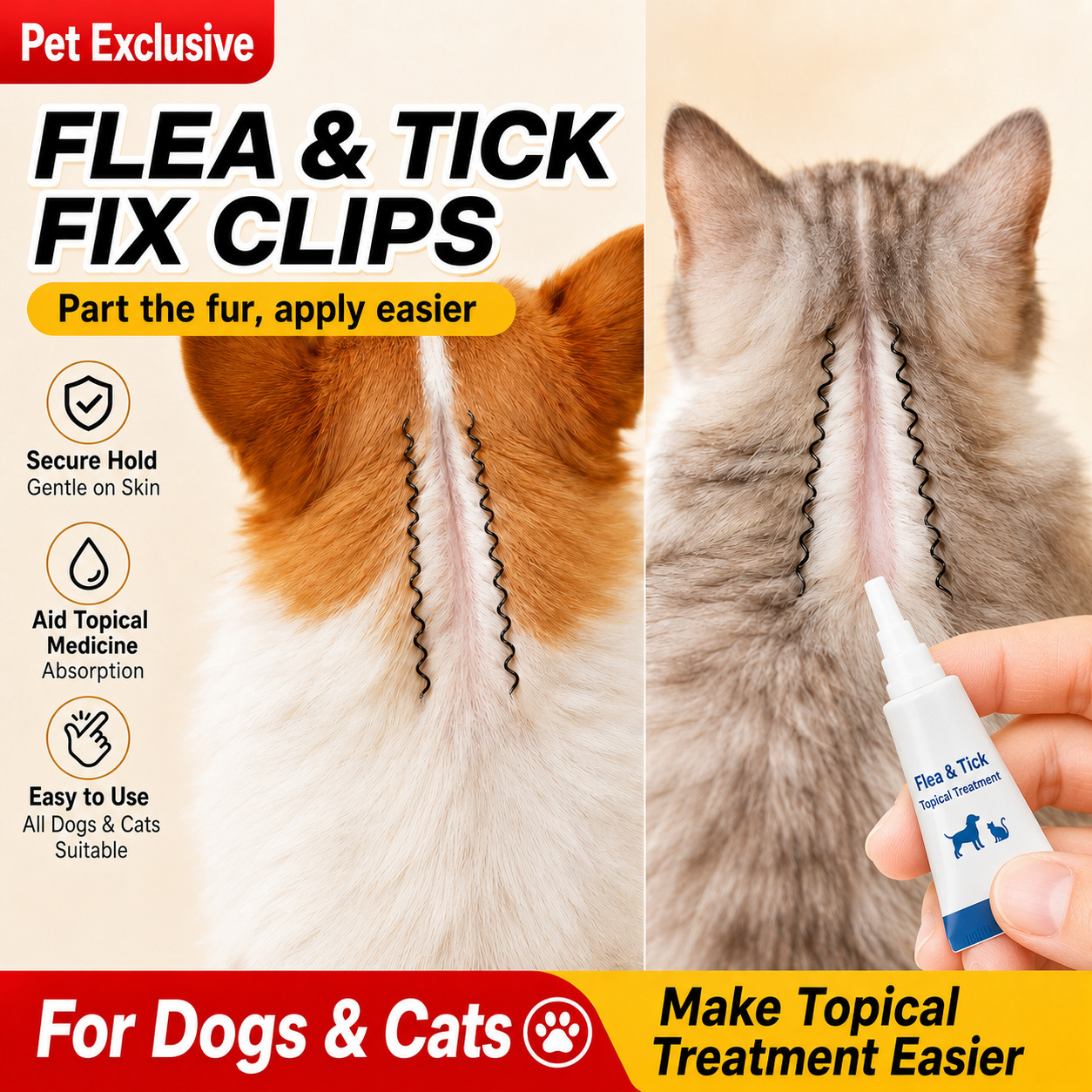 2pcs pet deworming medication application clips pet hair parting clips   tools for assisting with external deworming medication application on pets Product details 1