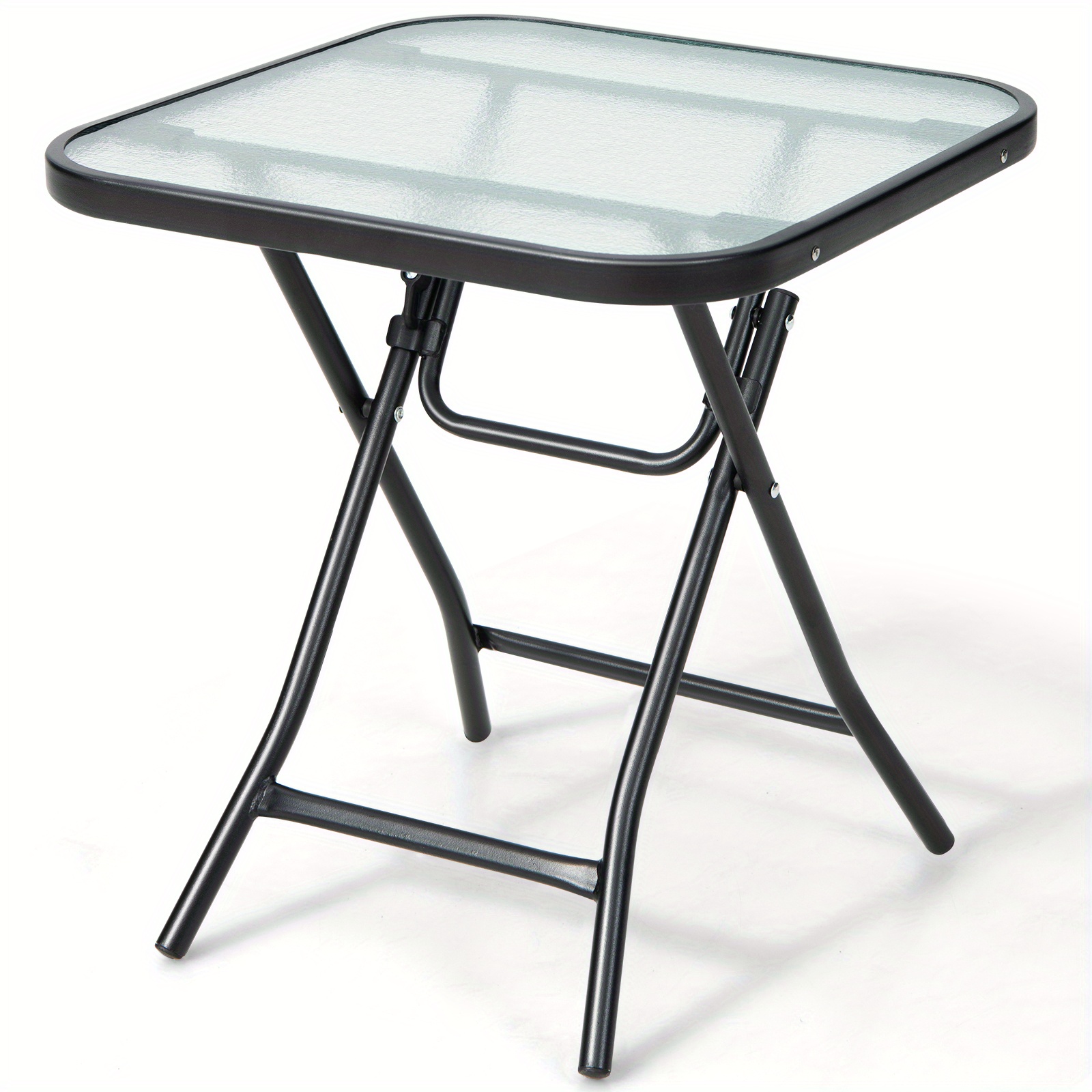 Image of Patio Folding Square Glass Side Table Bistro Coffee Table Plant Stand
