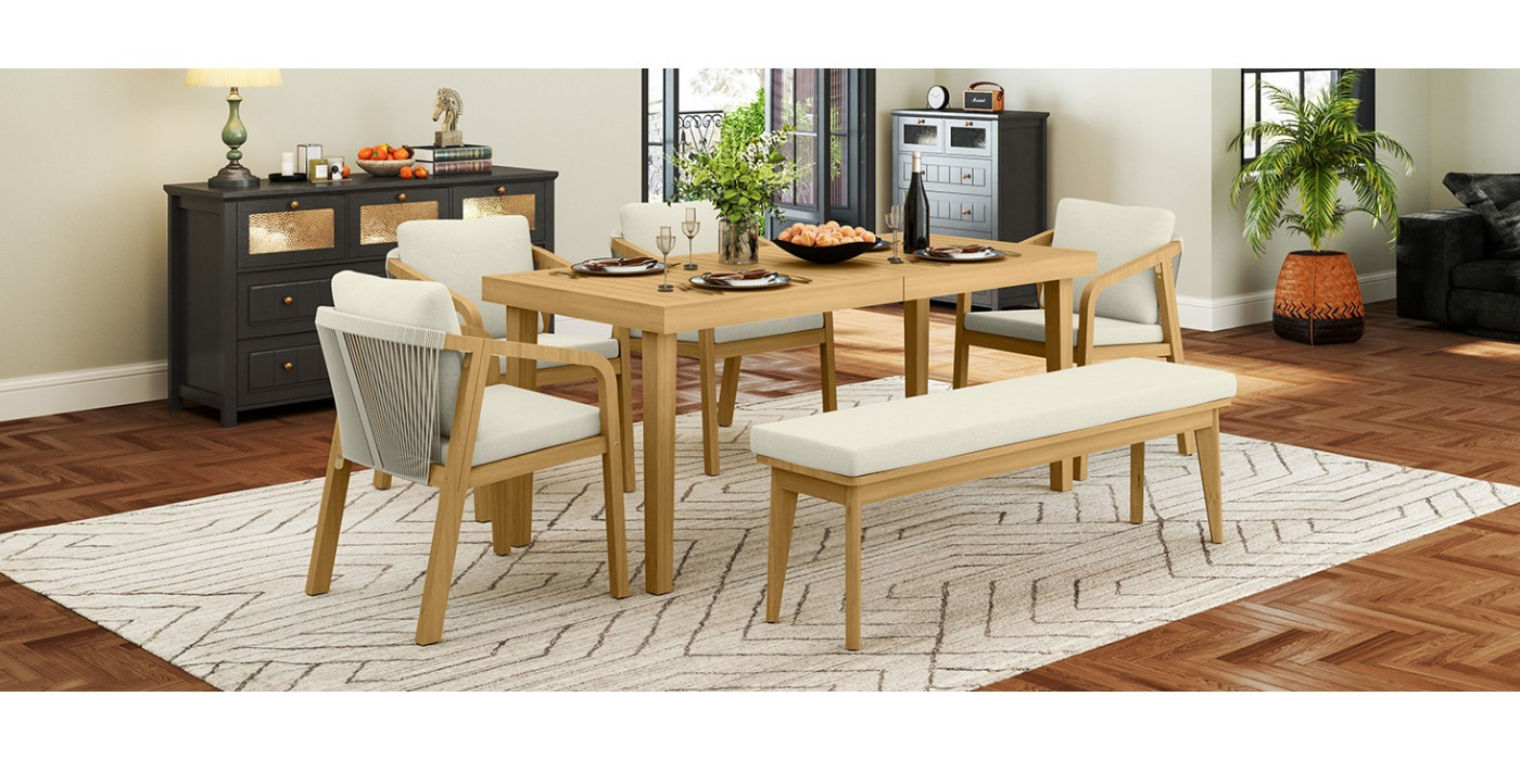 Stylish Outdoor Bench with Soft Cushion, Premium Acacia Wood, Perfect for Patio, Garden, or Yard, Chic Beige Finish