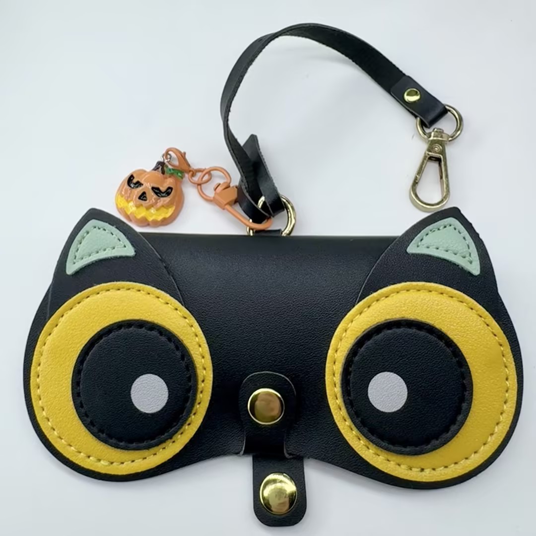 TEMU Halloween Cute Black Cat Eyeglass Case, Portable Storage Pouch With Small Pumpkin Charm Keychain, Bag Hanging Anti-pressure Protector, Suitable