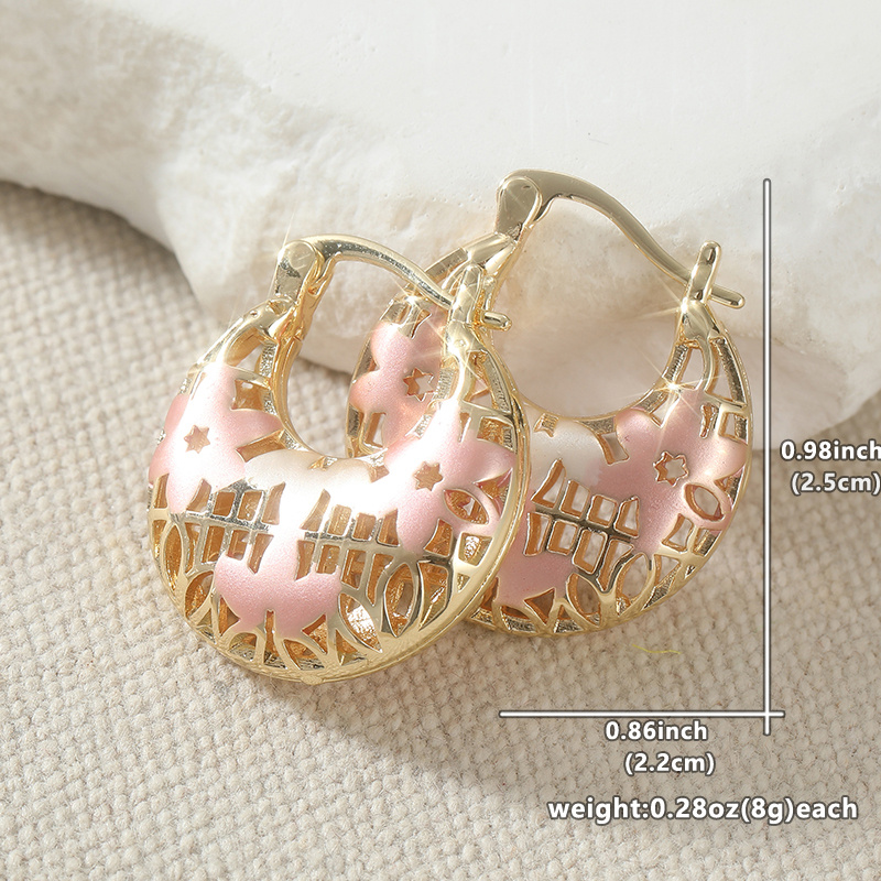 Women's Retro Three-Tone Hollow Flower Hoop Earrings