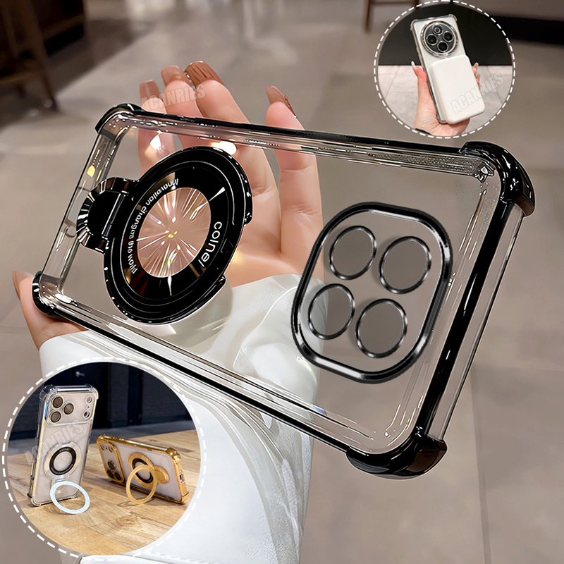 TEMU Phone Case - Acanries 1pc Luxury Thin Ring Folding Stand Holder Bracket And 1pc Plating Clear Shockproof Protective Phone Case For Xiaomi Redmi