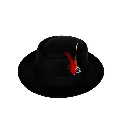 men fedora hat with feather felt cap top hat for daily costume accessories