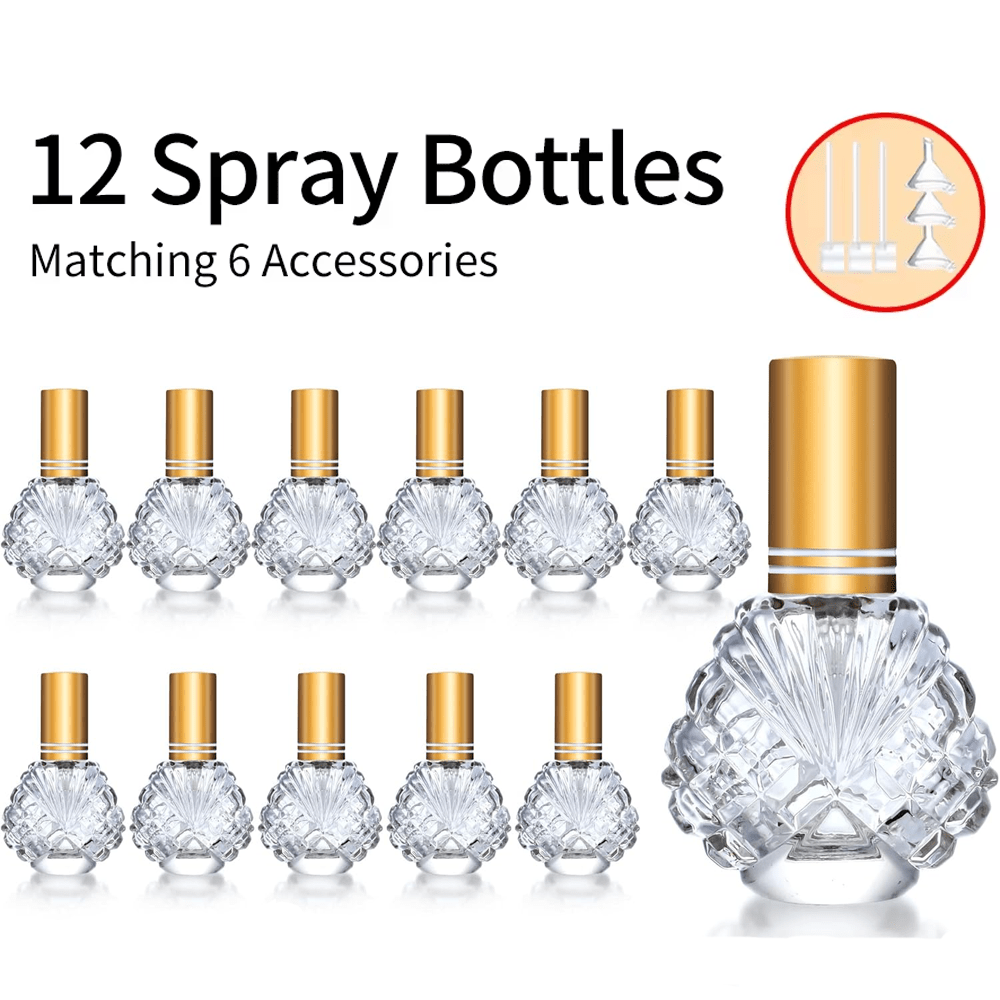 Set Of 12 Empty 15ml Glass For Perfume Atomizers, Refillable Spray Bottles Complete With Funnels And Pipettes For Dispensing For Perfume