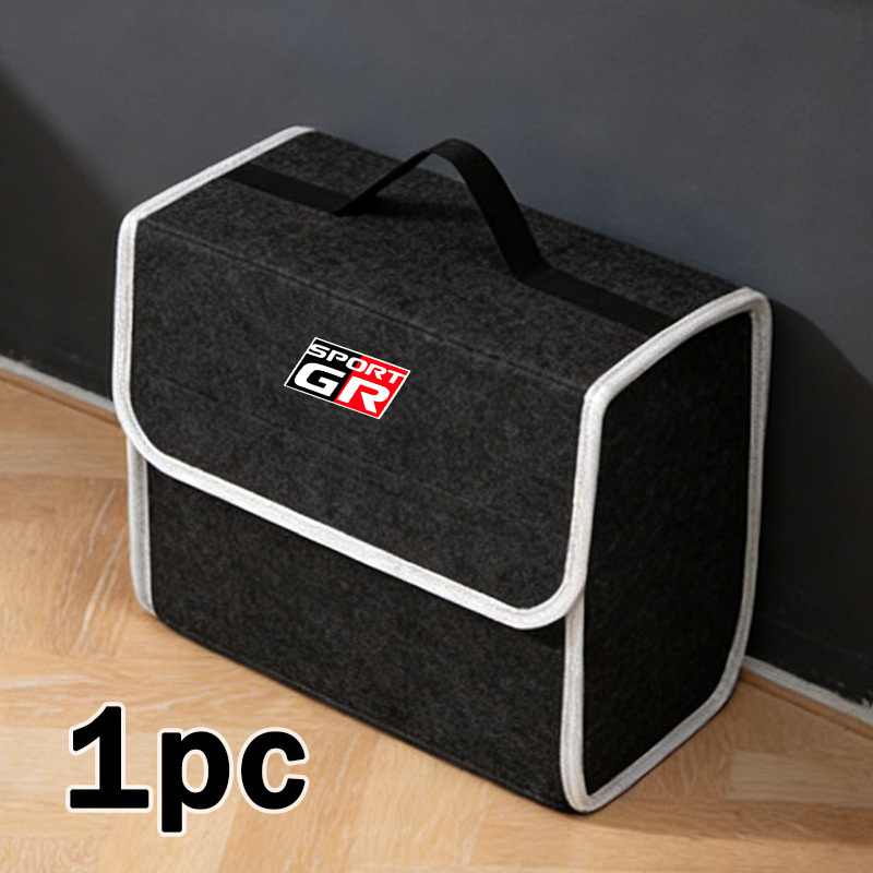 TEMU Suitable For Gr Car Trunk Square Black Felt Storage Box, Foldable Storage Design| Mobile Portable Handle| Exquisite White Edging, Not Easy To