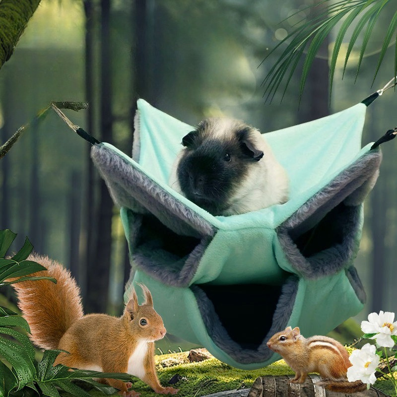 Warm Plush Triple Bunkbed Cage Hammock for Small Animals