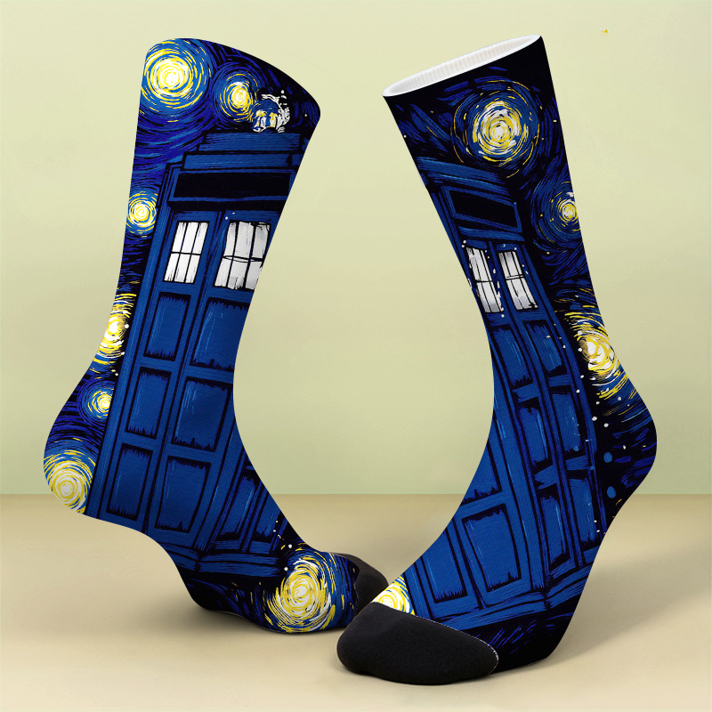 TEMU A Pair Of Printed Sockstwirling Stars Sockssoft, Comfortable, And Breathable, This Is A Novel, Cute, And Crazy Gift Suitable For Daily Wear Such