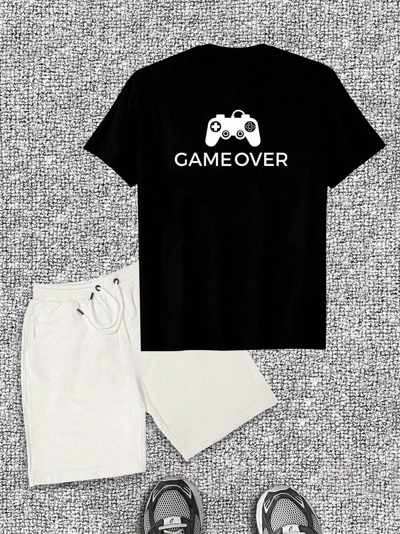Men's Gaming Console Pattern Short Sleeve T-Shirt and Shorts Casual Set