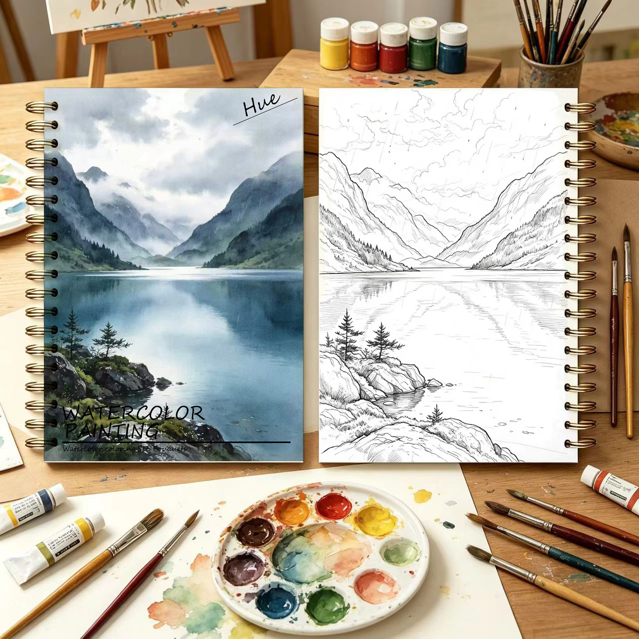 TEMU 1 Cahier d'exercices d'aquarelle sur le thème des de brumeuses, et canyon - Un livre de coloriage d'aquarelle pour adultes avec 12 illustrations