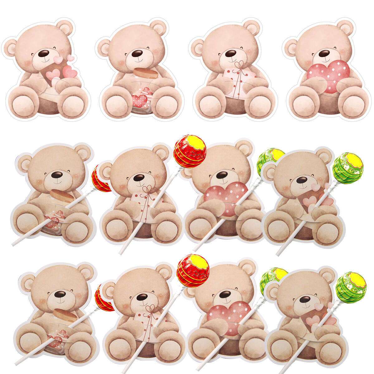 

48pcs Bear Lollipop Cards, Paper Candy Holders For Wedding, Valentine's Day, Birthday Party Decorations - No Electricity Needed,