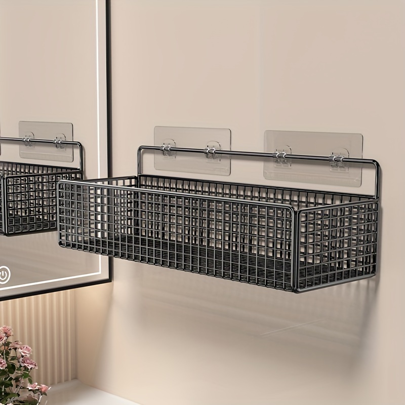 TEMU Wall-mounted Metal Storage Basket, Bathroom Shelf, No-drill Vanity Storage Rack, Country-style Bathroom Storage Rack, Bathroom Metal Decor,