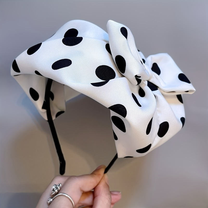 Image of 1pc/3pcs Elegant Black And White Polka Dot Satin Headband- Breathable, Lightweight, Comfortable Hair Accessory, Suitable For Weddings, Parties, Birthdays- Fashion Single Piece