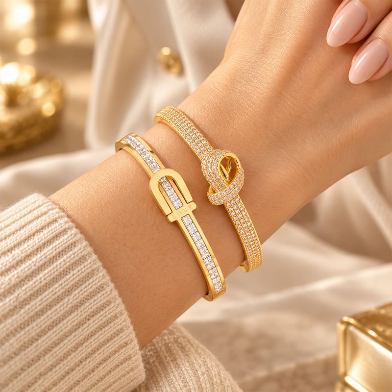 2pcs Women's Bracelet Set, Stainless Steel & Copper, Elegant