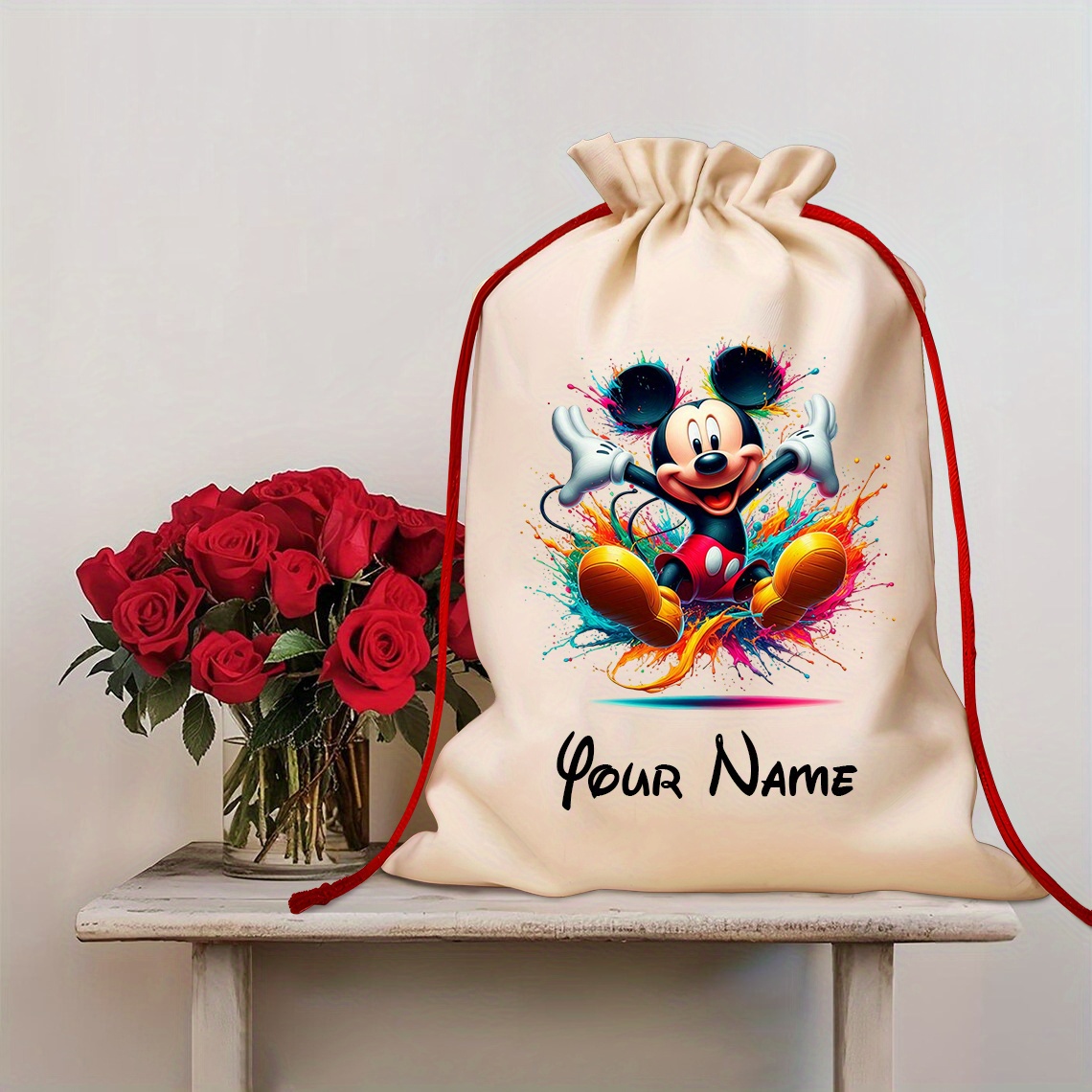 

1pc Drawstring Storage Bag, Name Customized Cartoon Pattern Christmas Gift Storage Bag, Suitable For Daily Storage At Home