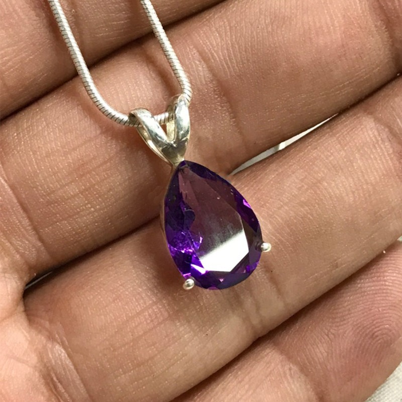 1.5ct Natural Amethyst Waterdrop Pendant Necklace