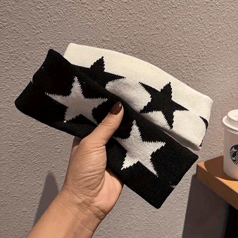 TEMU 1/2 Knitted Headband Women's Sports Headband Five-pointed Star Headband Elastic Hair Tie Headscarf Sports Head Accessory