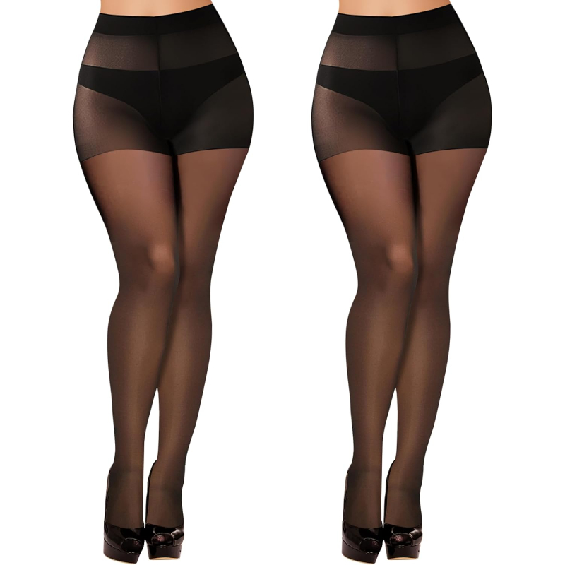 Buauty Women's Transparent Black Tights- 20d High Waist Women's Pantyhose, Plus Size Nylon Stockings