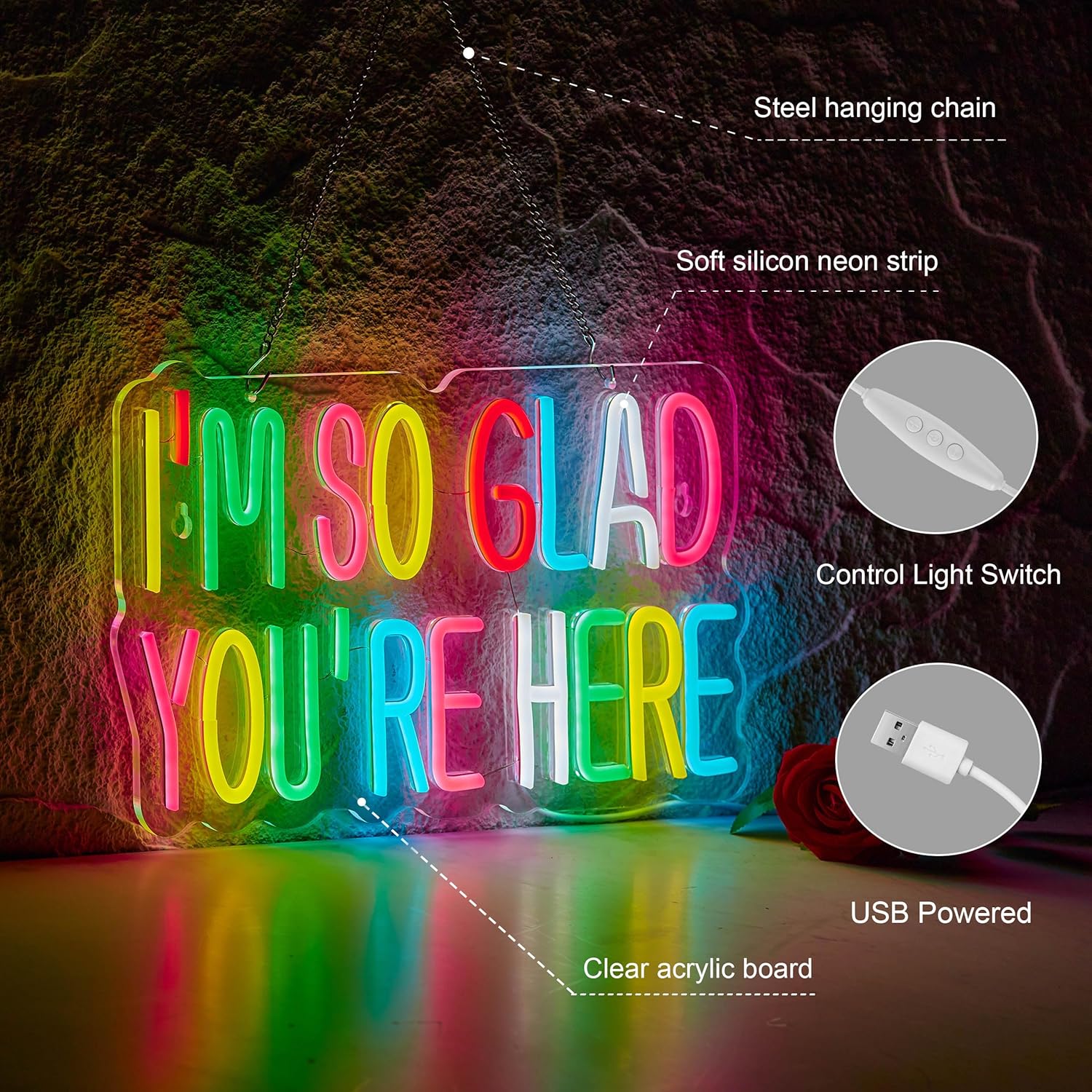 I'M So Glad You're Here Neon Light for Classroom Decoration