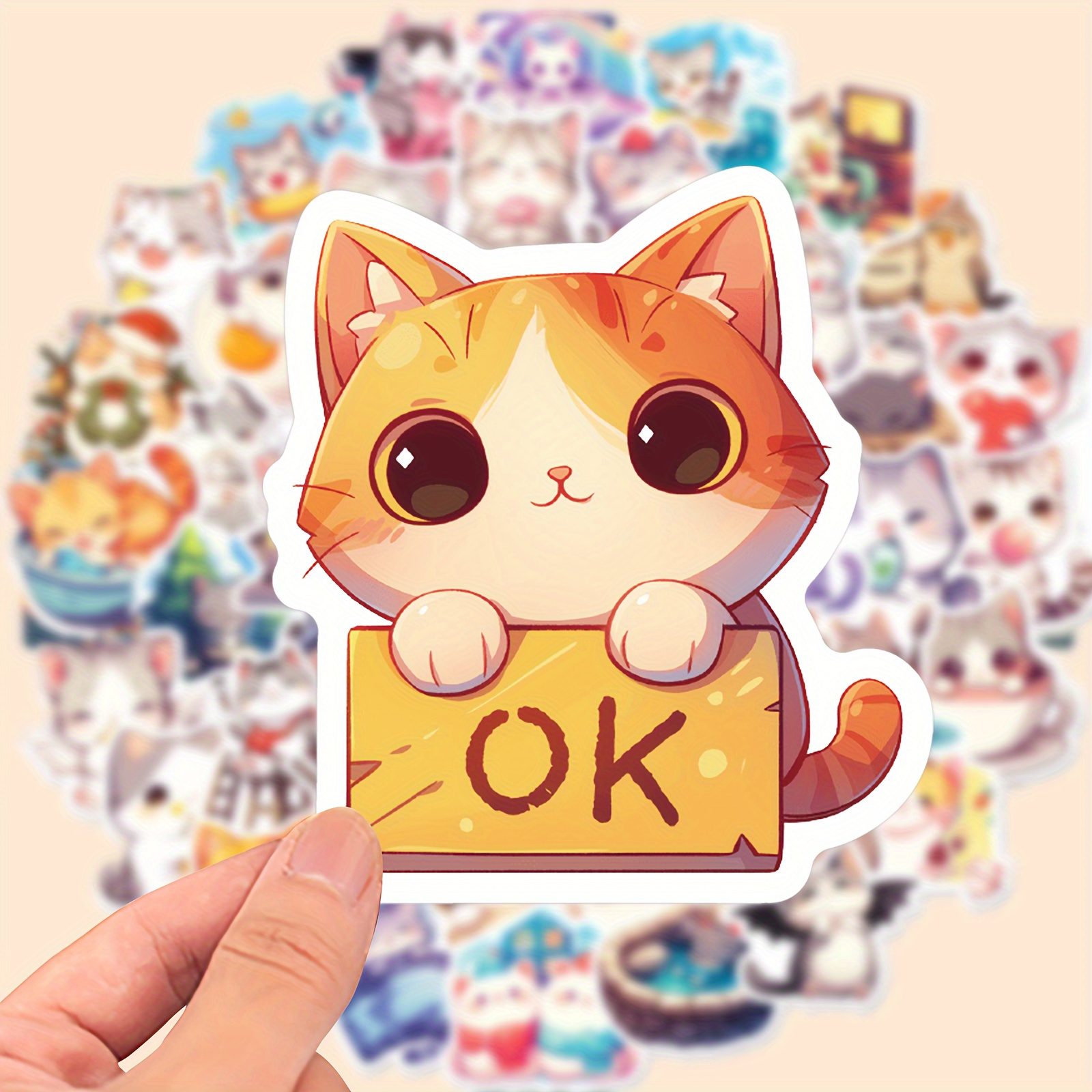 

50pcs Stickers, Mixed Color Vinyl Decals, Self-adhesive Feline-themed Decor For Laptops, Water Bottles, Scrapbooking, Journals, Suitable For Wood, Plastic, Glass, Metal