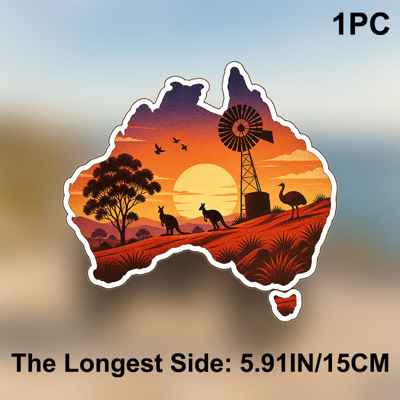 TEMU 5.91-inch Australian Sunset Kangaroo Emu Windmill Landscape Car Sticker, Unique Waterproof Durable Decorative Decal, Gift For Australia Lovers,