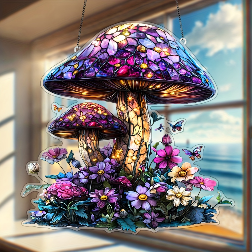 

1pc2d Flat Purple Mushroom Acrylic. Ideal For Windows, Cars And Home Decor | Housewarming Gifts And Birthday Gifts | Ideal For Gardens, , Bedrooms, Offices And Outdoor