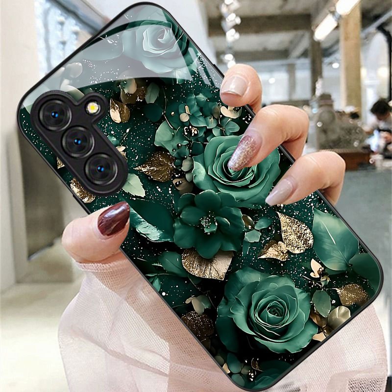 TEMU Phone Case - Green Rose Print Phone Case For Galaxy