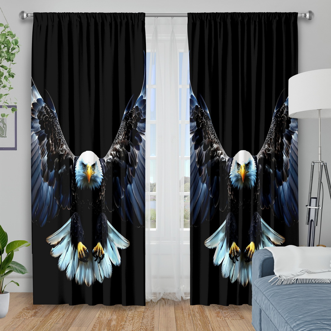 TEMU 2pcs Curtain Fabrics, Bald Eagle Printing Window Products, Insulation Blackout Curtains For Bedroom, Polyester Machine Washable, Kitchen Bedroom