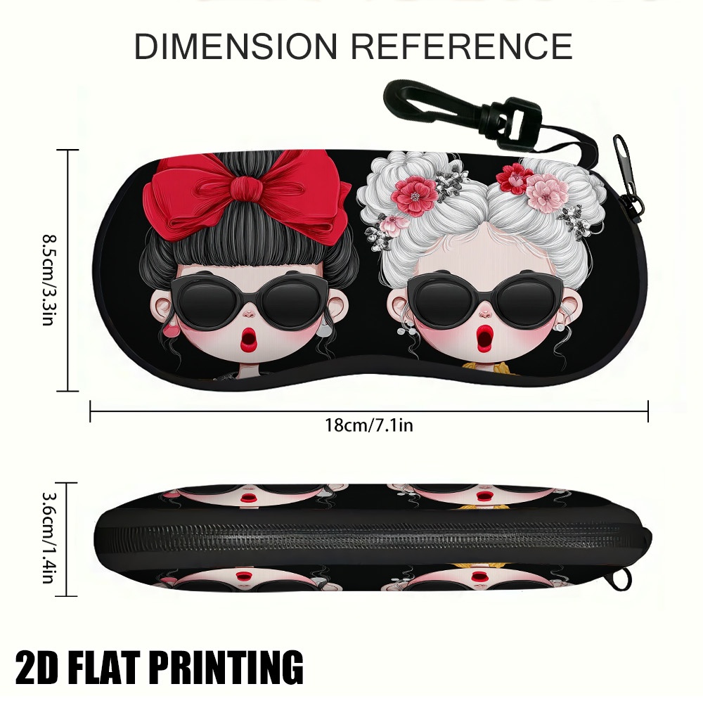 TEMU 2d Flat, 1pc 1pcs Suitable For 's Zippered Glasses Case - Compact Flat Eyewear Holder With Fashion Glasses Case Cover, Case For Daily Use,,, -