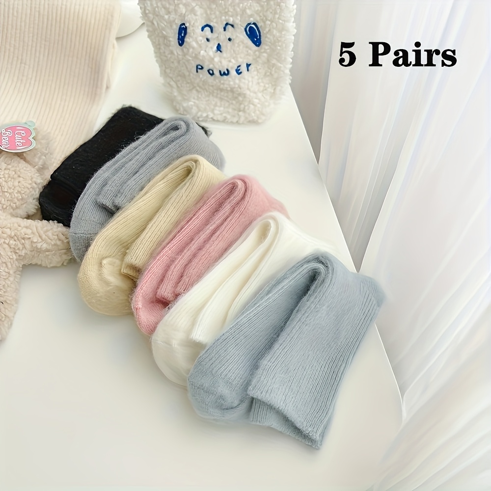 TEMU 5-pair Random Australian Fluffy Soft And Warm Wool Socks, Women's Mid-calf Wool Long Socks Suitable For , Thickened Plush Sweat-absorbing