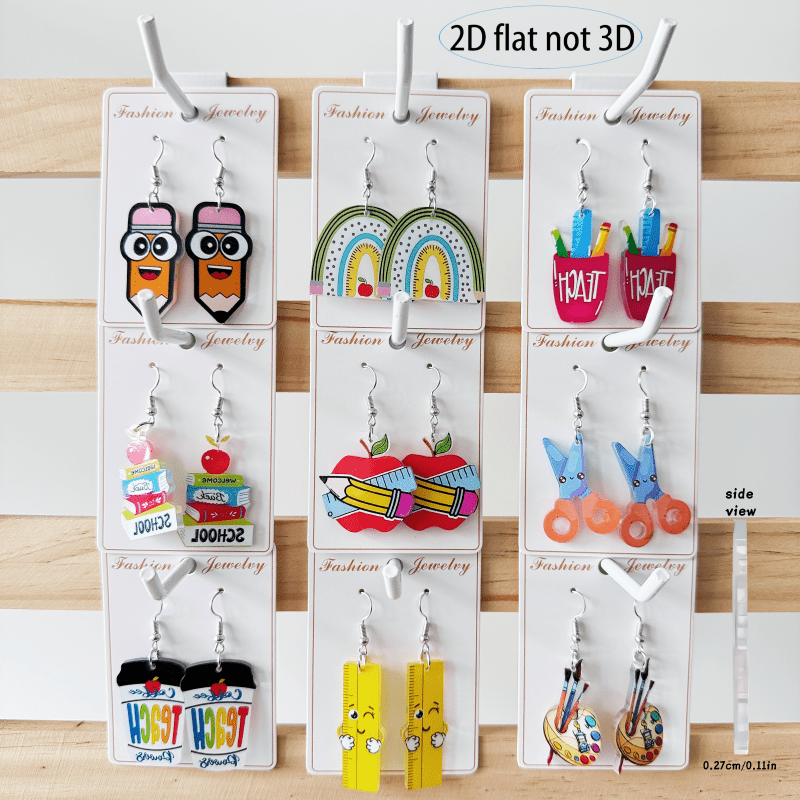 TEMU 2d Flat, 18pcs Back-to-school Theme Acrylic Drop Earrings, Cute Teacher Student Stationery Ear Jewelry, Pencil/ruler/scissors Shaped Women's