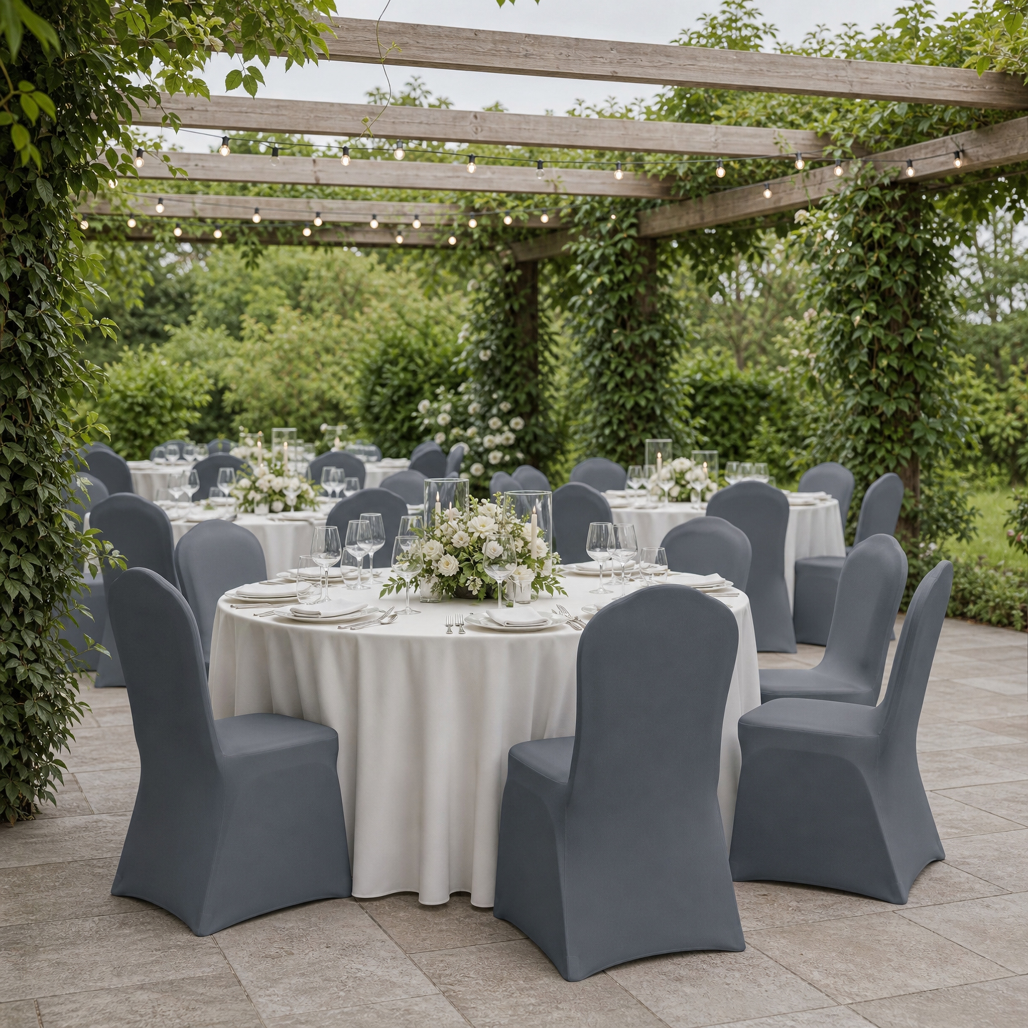 Image of 50/100pcs Grey Stretch Chair Covers For Dining Chairs, Washable Chair Covers For Restaurant, Banquet, Wedding