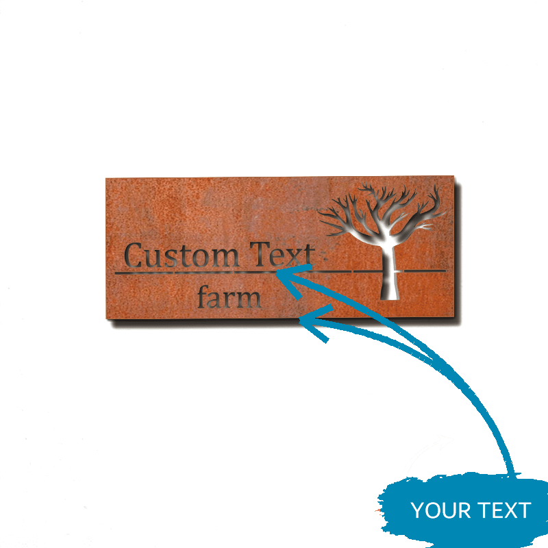 TEMU 【2d Flat】 [2d Flat] Personalized Tree Address Sign | Custom Text Corten Sign | Laser-cut Iron Tree Motif | Custom Horizontal Address Plaque