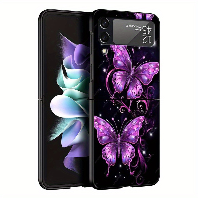 TEMU Étui de Téléphone Papillons Mauves Rêveurs pour for Samsung for Galaxy Z Flip 3/4, ZFLIP7, ZFlip 5G, Z Flip 5/6, Z Flip 7, 6, 5, 4, 3 - Coque
