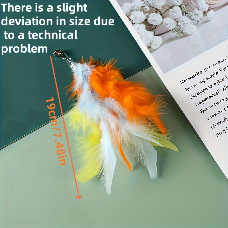 Random Color 3pcs Colorful Artificial Feather Cat Teaser Stick Replacement Heads - Interactive Plush Multi-Color Toys for All Breeds - Fun & Engaging Playtime, No Batteries Needed - Perfect Gift for Cat Lovers