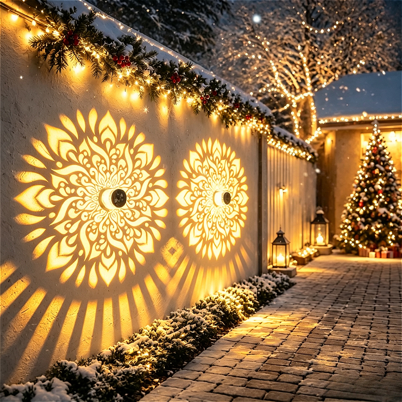 TEMU 2pcs Smart Mandala Lanterns - Warm//white Light, Christmas New Arrival, Solar Outdoor Projection Wall Lights, Mandala-themed Led Solar Lights,