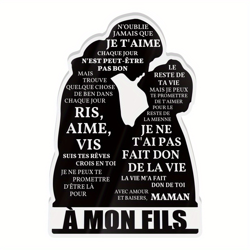 TEMU 2D Flat Putuo Décor 1pc en acrylique français Décor de table, "À QUE JE T'AIME" - Cadeau pour des mères pour son fils, idéal pour la décoration