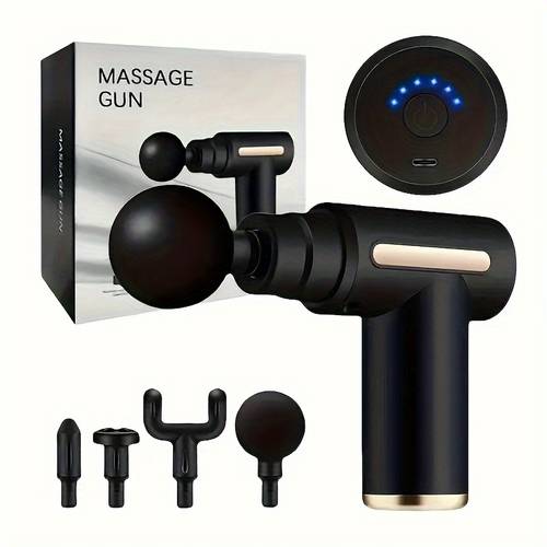 bärbar djupvävnadsmassagepistol - professionell muskelmassageapparat med 6 hastighetsinställningar, 4 utbytbara huvuden, usb-uppladdningsbart litiumbatteri, ergonomisk design för kroppen, bärbar massager | modern massagpistol | lämplig för