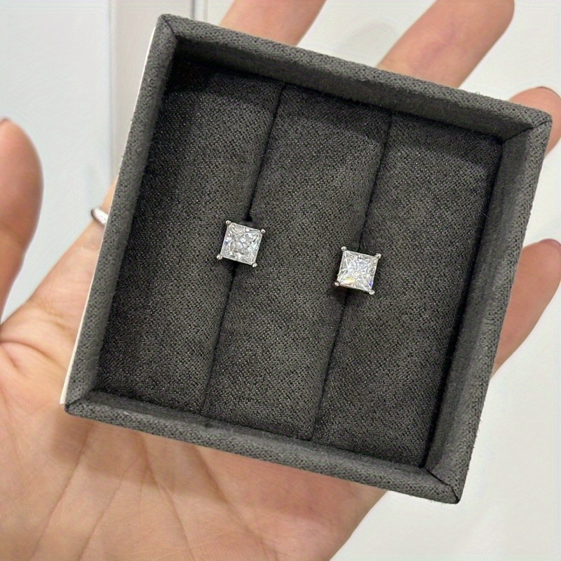 Stylish 0.5/1 Carat Square Synthetic Cubic Zirconia Stud Earrings