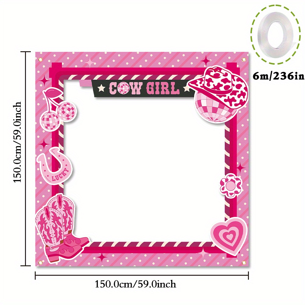 TEMU 1pc Wild West Fun Photo Frame Party Banner, Polyester Boots Pattern Photo Booth Props Banner For Role Playing Masquerade Party Banner Supplies