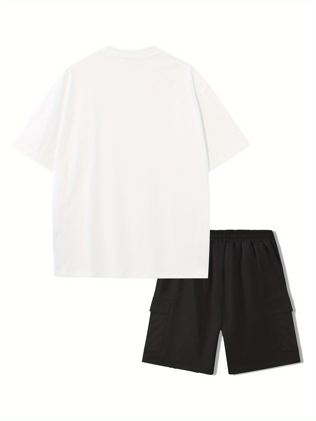 Printed Men's 2pcs Set: Round Neck Cotton Short Sleeve T-Shirt and Work Shorts, Suitable for Spring/Summer